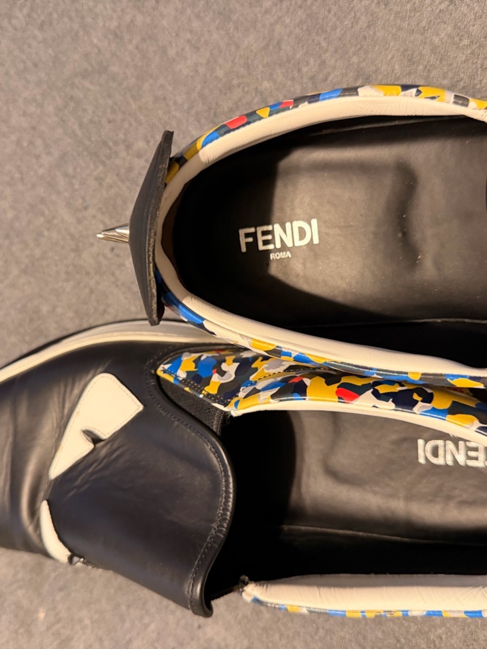 Fendi Leather Slip-On Sneakers with Multicolor Camouflage Accents - Picture 14 of 15